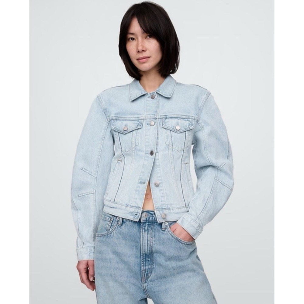 GAP Barrel-Sleeve Icon Denim Jacket Women Size Large Cotton Streetwear MSRP $108